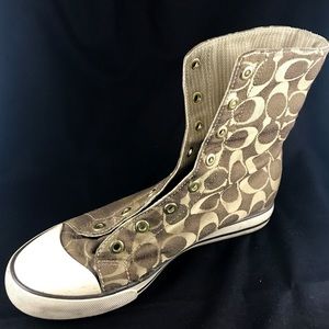 Coach high tops-no laces-size 8B tangold pinstripe